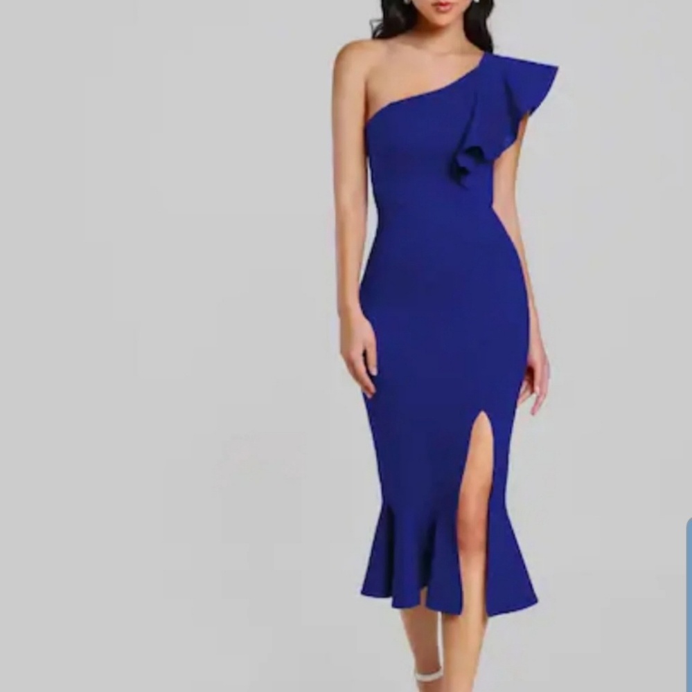 One shoulder mid length dress